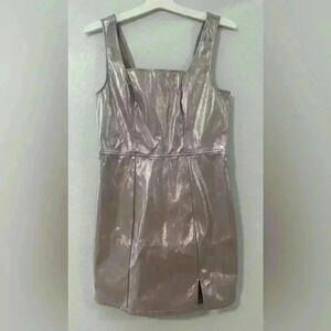 Love Fire Metallic Silver Square Neck Mini Dress Size L